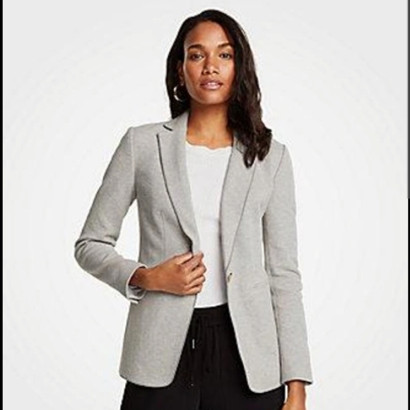 Ann Taylor PETITE KNIT BLAZER IN LIGHT GREY HEATHER 00p - Picture 2 of 9